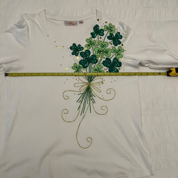 Quacker Factory Beads Sequins 3/4 Length Sleeve T-Shirt Clover St. Patrick S Day - Picture 9 of 9
